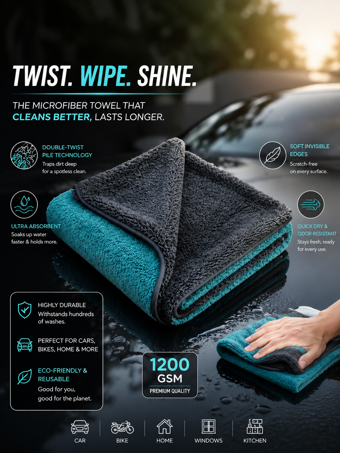 Microfiber Cloth for Car 1200 GSM Premium Microfiber Towel